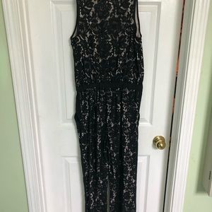 Black lace tuxedo front jumpsuit